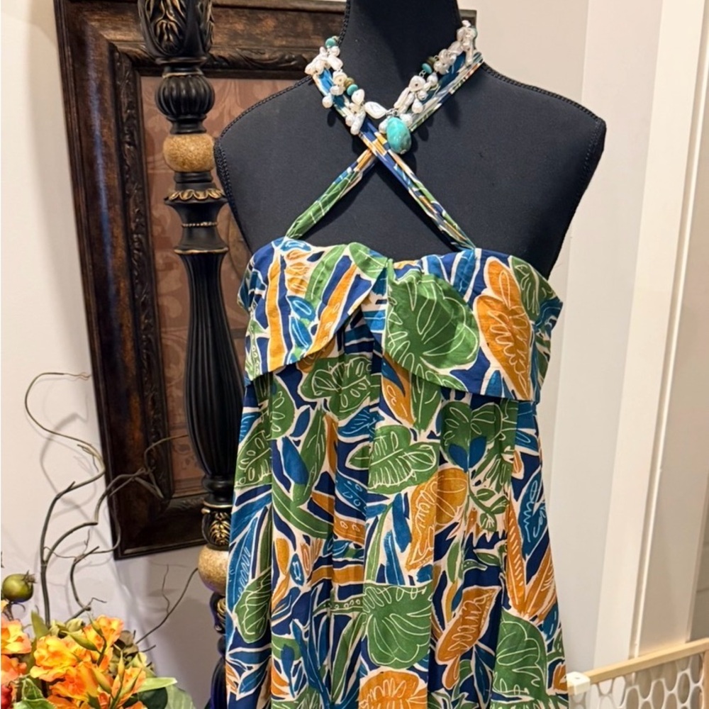 Dress Forum Blue Green and Yellow Tropical Halter Maxi Dress